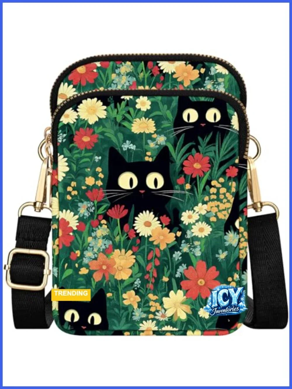 Small Crossbody Bag with Adjustable Strap, Nylon Mini Purse for Women, 3 Zipper
